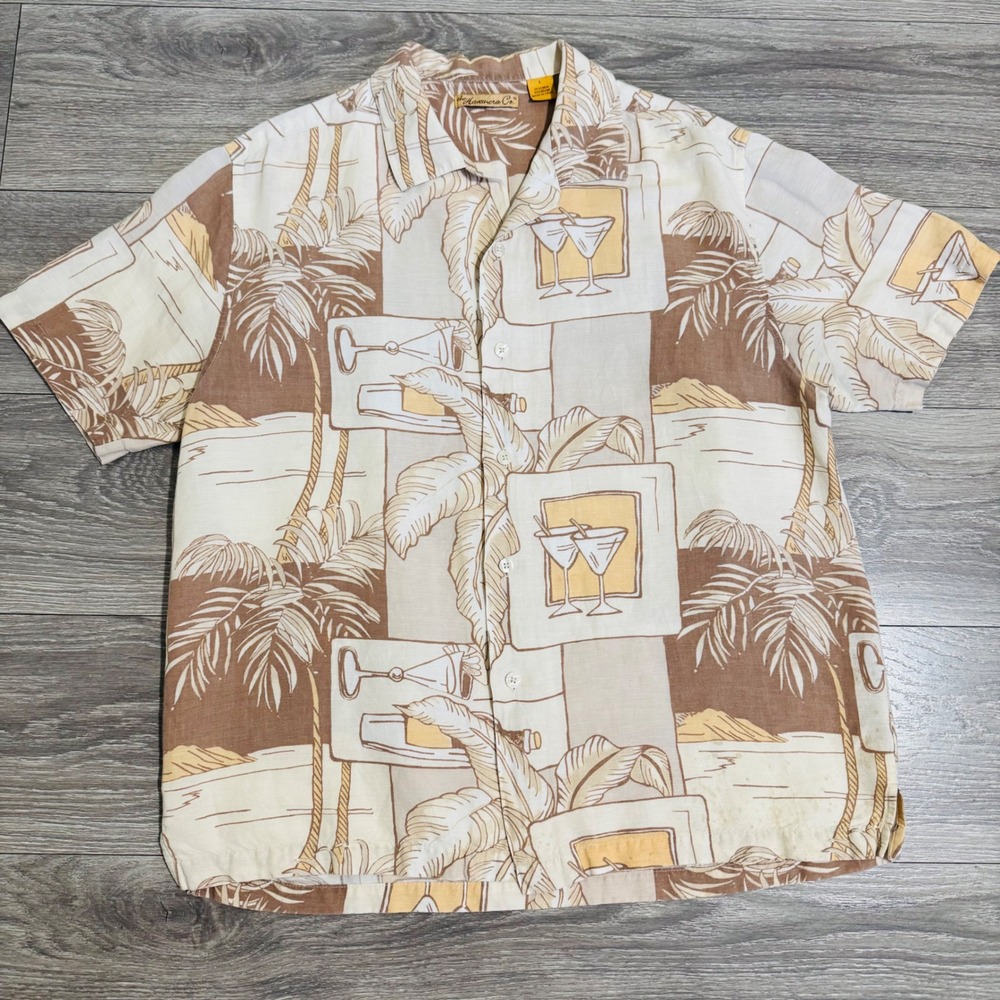 The Havanera Co. Men Linen Blend Short Sleeve Button Up Shirt Tropical Palms L - Picture 1 of 10